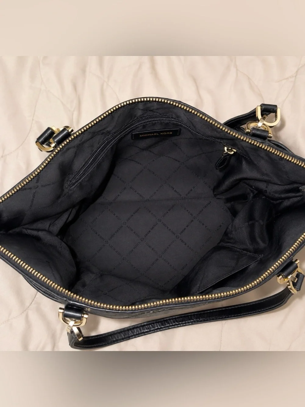 Michael Kors Bedford Large Black Pebbled Leather Tote Shoulder Bag